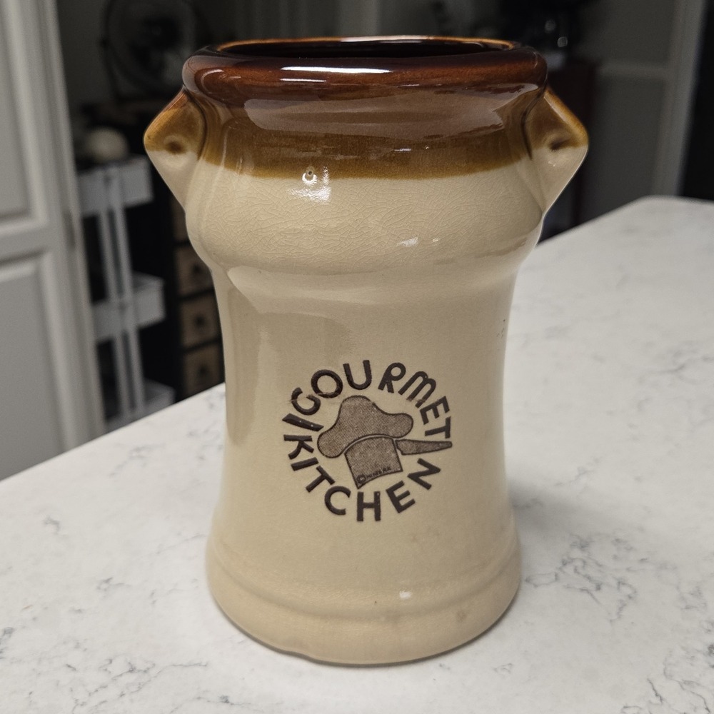 Vtg Stoneware Himark Gourmet Kitchen Utensil Holder Crock Farmhouse Cottage Core